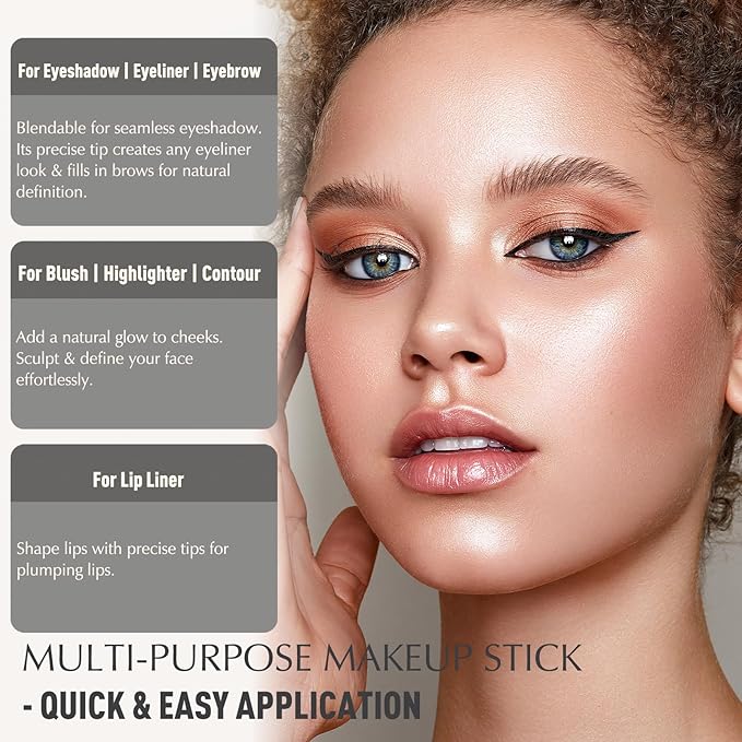 Eyeshadow Stick, Bronze Shimmer Cream Eyeshadow Long-Lasting Crease-Proof Glitter Eye Shadow Eyeliner Pencil High Pigmented Neutral Highlighter Makeup with Blending Brush & Built-in Sharpener