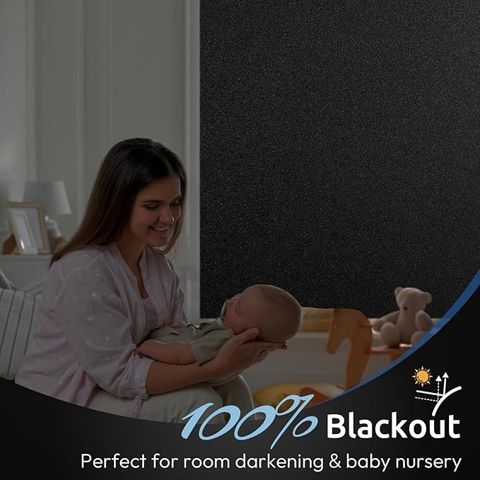rabbitgoo Blackout Window Film, Sun Heat Blocking Privacy Cover for Glass, Removable Opaque Room Darkening Dark Black Out Window Covers Tint Shades for Home Day Sleep Light Blocker 29.5 x 78.7 Inches