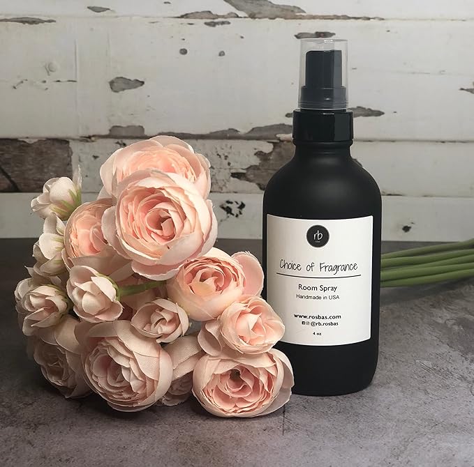 Rosbas Room Spray, Egyptian Amber Scented, Matte Black Glass Bottle, 4 oz, Drawstring Cotton Bag, Long Lasting Scented Air Freshener, Non-Aerosol, Handmade in USA