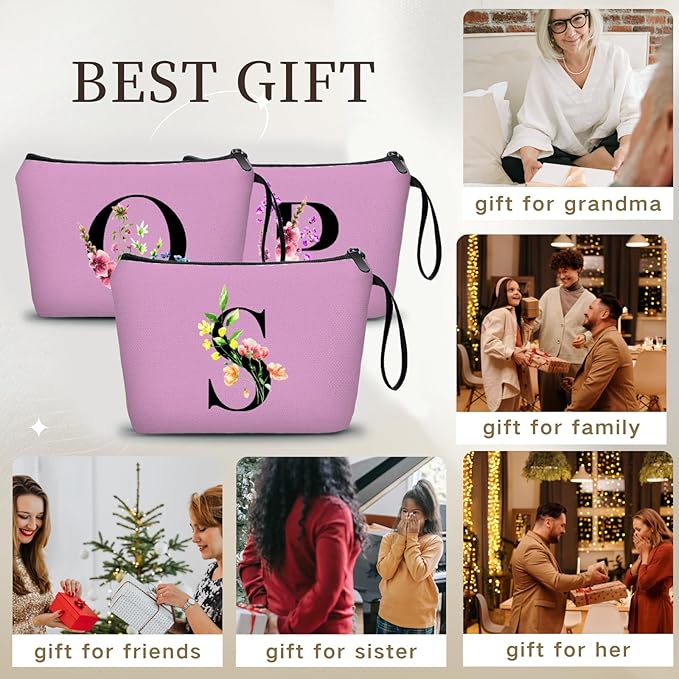 Women Birthday Unique Bride to be Bridal Shower Initial Gifts for Mom Sister Friend Her Teacher Aunt Makeup Cosmetic Bag with Mirror Mothers Day Christmas Graduation S