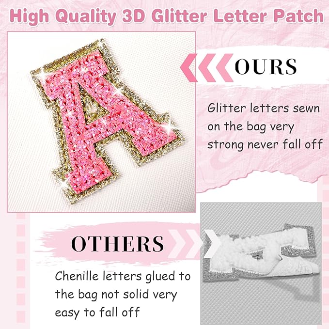Small Personalized Initial A-Z Patch Makeup Bag,White Cute PU Leather Glitter Letter Cosmetic Bag for Teen Girls,Travel Toiletry Bag with Zipper,Preppy Monogrammed Birthday Gift for Daughter Niece L