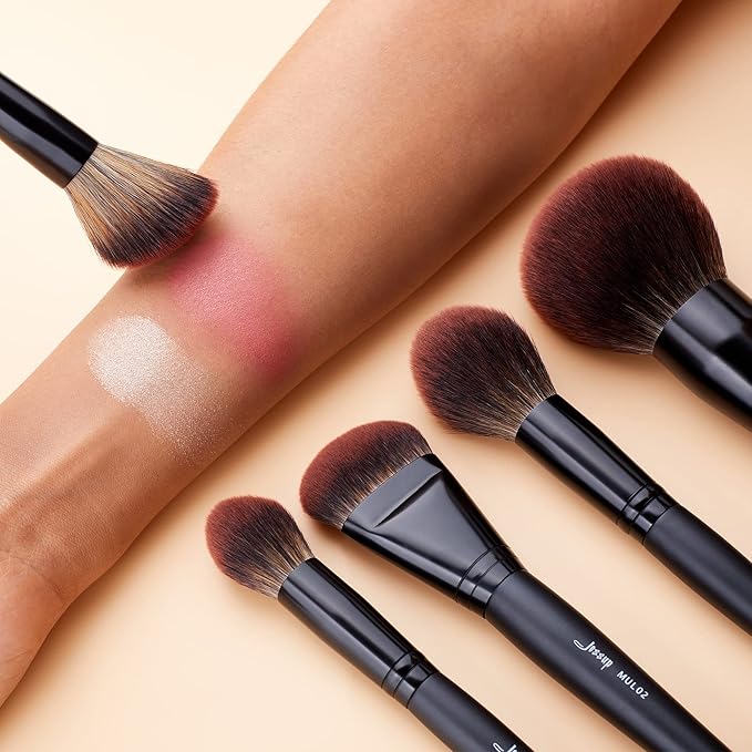 Jessup Large Face Makeup Brushes 5pcs, Premium Synthetic Foundation Powder Contour Blusher Highlighter Brush, Phantom Black T273