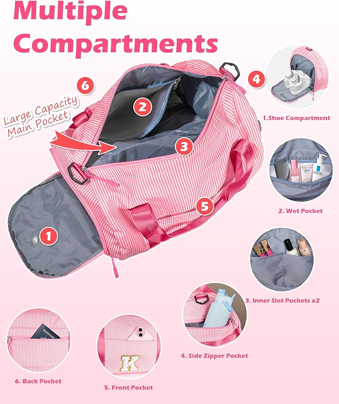 12 Year Old Girl Birthday Gifts, Girls Travel Duffle Bag, Kids Initial Overnight Bags with Shoe Compartment, Personalized Weekend Bag with Makeup Pouch, Cool Stuff for Preteen (Letter B)
