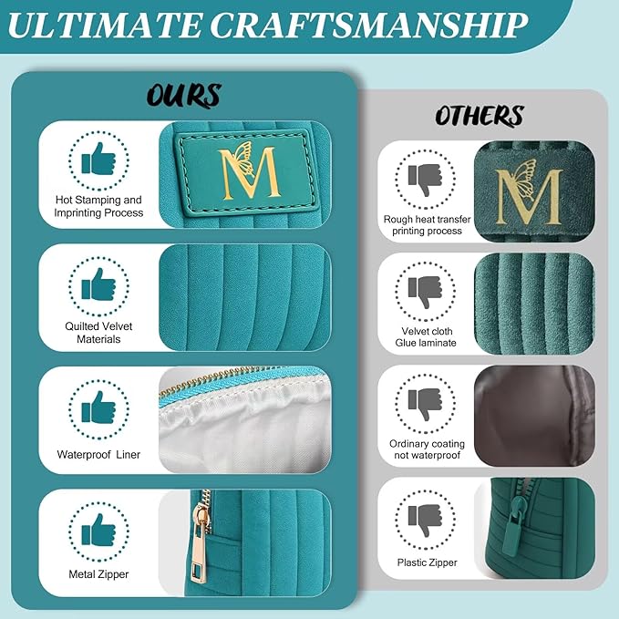 Monogrammed Make Up Bags for Women,Personalized Cosmetic Bags Women,Small Quilted Makeup Pouch,Cute Makeup Bag Travel,Birthday Gifts for Teen Girl (Blue M)