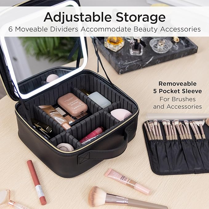 iHome Travel Makeup Bag with LED Mirror, Makeup Organizer with Lighted Mirror, Ideal Travel Essentials for Women (iCVS20)