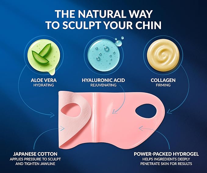 STYLIA V Line Lifting Collagen Mask - Lift, Firm & Contour Jawline - Tightening Double Chin Strap with Hyaluronic Acid & Aloe - Neck Lift & Face Tightening Mask - Jawline Shaper Face Lift Tape (10PC)