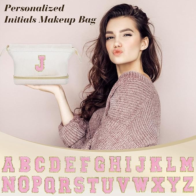 Makeup Bag for Girls Gift, Personalized Christmas Gifts Initial Women Makeup Bag for Travel, Double Layer Cosmetic Bag with Brush Organizer Preppy Make up Bag for Teen Girl Trendy - N