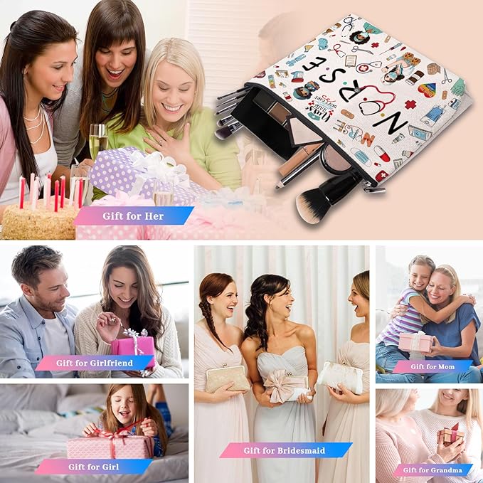 Nurse Makeup Bag - Cool Nursing Gift for Women, Graduation, Emergency Room ICU - Zipper Cosmetic Bag for Appreciation