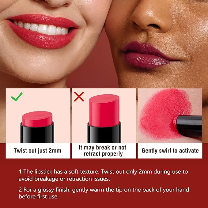 Coral Red Moisture Lipstick – Hydrating Lip Balm for Dry, Cracked Lips, Weightless Creamy Lip Color with Vitamin E, Hydrasmooth, Glossy Juicy Finish, Long Lasting for Women (Coral)