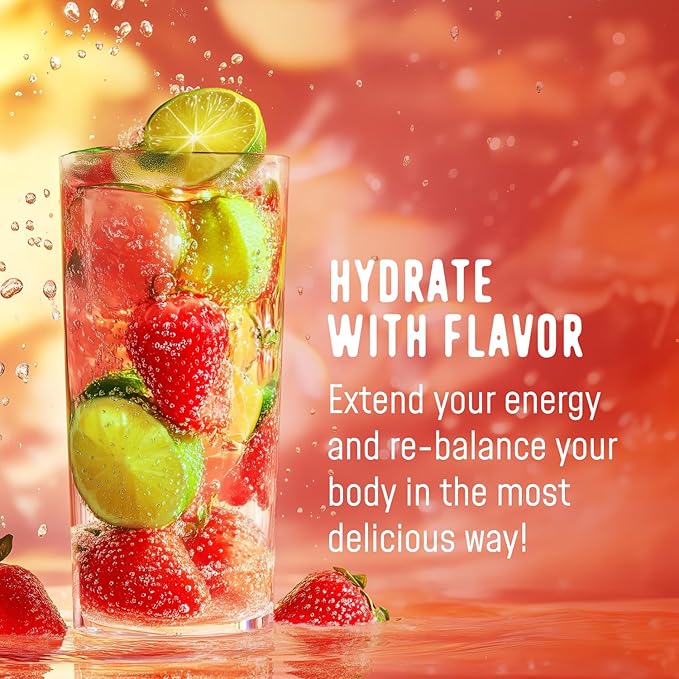 FlavCity Strawberry Limeade Electrolytes Powder Packets - 28 Hydration Packets - No Added Sugar - Hydration Powder with Real Fruit & Unrefined Sea Salt - Keto & Gluten-Free (28 Stick Packs)