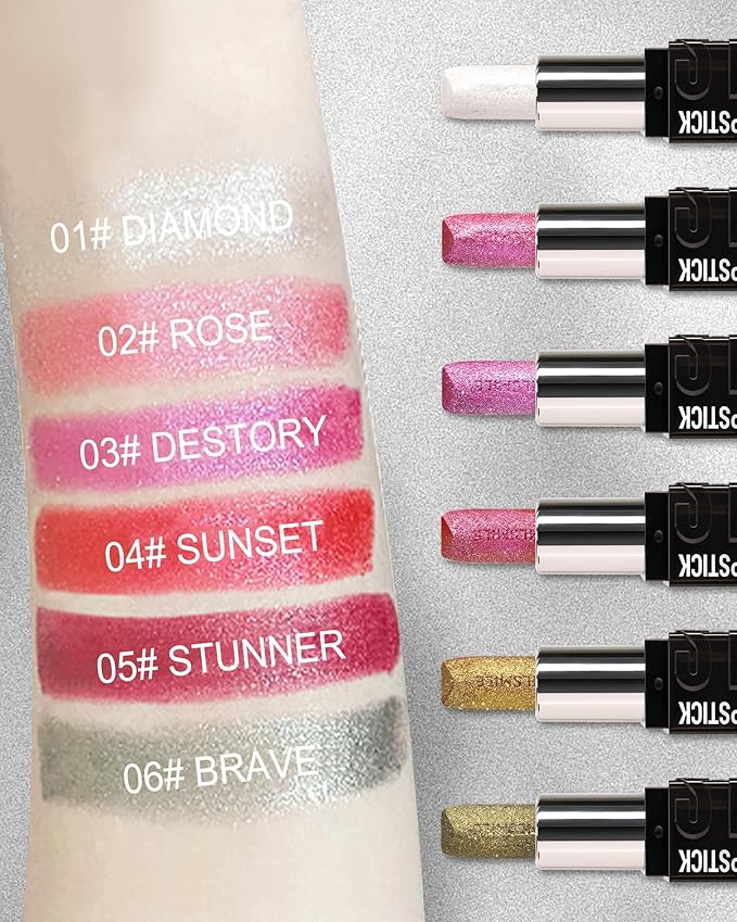 Diamond Glitter Matte Lipstick,Long Lasting Waterproof Green Glod Metallic Sparkling High Pigment Non-Stick Lip Tint Lip Gloss,Full-coverage Lipgloss, Christmas Lip Makeup Gift for Women Girl-06