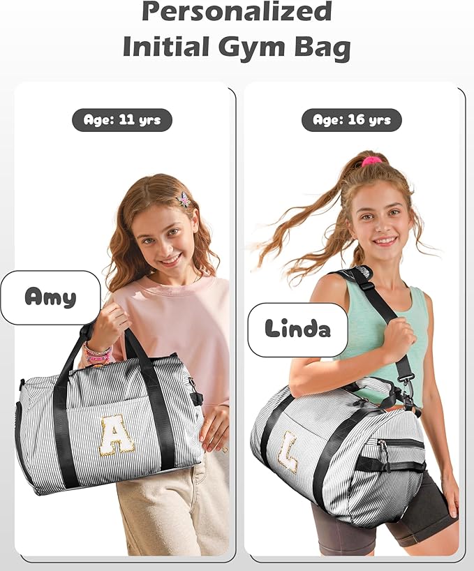 Gifts for Teenager, Girls Travel Duffle Bag, Kids Initial Overnight Bags with Shoe Compartment, Monogram Weekender Bag with Makeup Pouch, Stocking Stuffers for Teen Girl (Letter F)