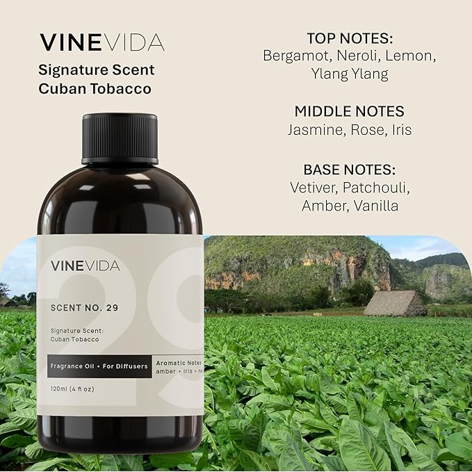 VINEVIDA [32 Fl Oz] Cuban Tobacco Fragrance Oil for Cold Air Diffusers, Essential Oils for Diffuser Oil Refill & Air Freshener Room Spray