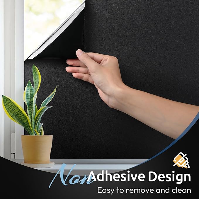 rabbitgoo Blackout Window Film, Sun Heat Blocking Privacy Cover for Glass, Removable Opaque Room Darkening Dark Black Out Window Covers Tint Shades for Home Day Sleep Light Blocker 11.8 x 78.7 Inches