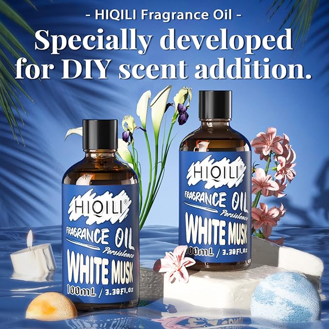 HIQILI Fragrance Oil White Musk 100ml for Candle Soap Making, Essential Oils for Diffuser Aromatherapy, Scented Oils for Home Car 3.38 Fl.Oz