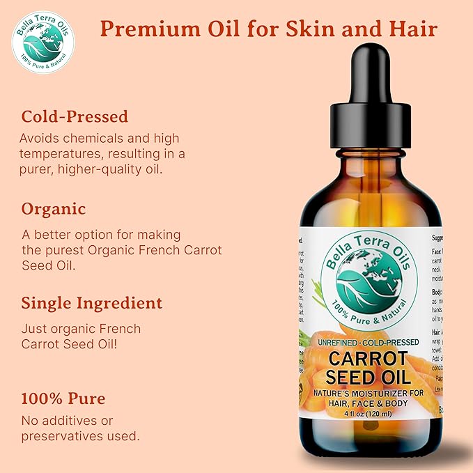 Bella Terra Oils Carrot Seed Oil for Skin & Hair – 1gallon, Rich in Antioxidants, Hydrating, Radiant, Nourishing
