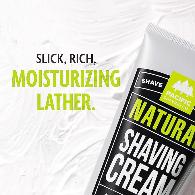 Pacific Shaving Company Natural Shaving Cream - Shea Butter + Vitamin E Shave Cream for Hydrated Sensitive Skin - Clean Formula for Smooth, Anti-Redness + Irritation-Free Shave Cream (3.4 Oz, 3 Pack)