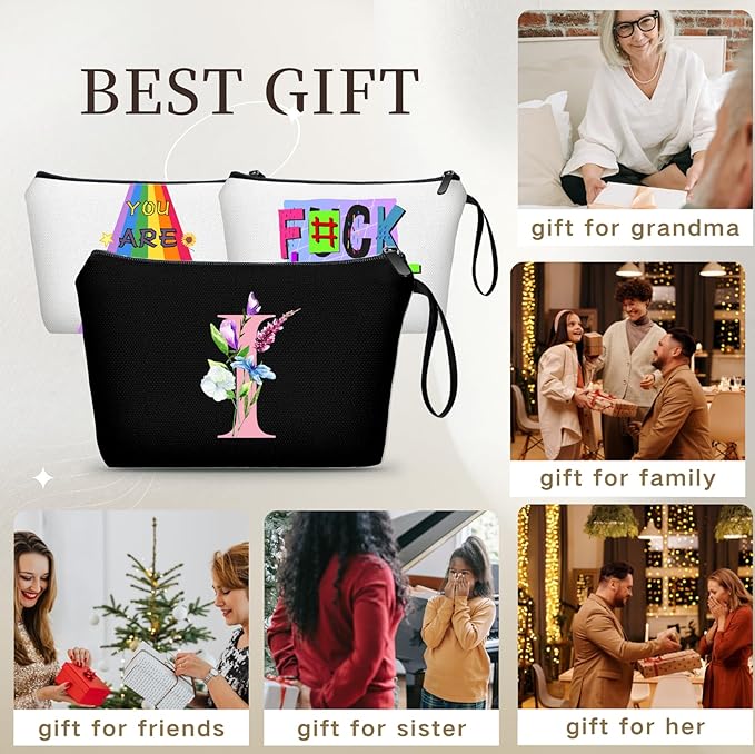 SEAMOON Bride to be Birthday Womens Unique Initial Monogram Gifts for Women Mom Personalized Travel Makeup Cosmetic Bag with Mirror Valentines Mothers Day Christmas Graduation I