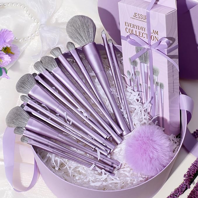 Jessup Makeup Brushes Set Professional 14pcs Vegan Make Up Brushes, Foundation Eyeshadow Concealer Contour Powder Blush Blending Eyeliner Brush, Premium Synthetic Fiber, Luxury Purple T512