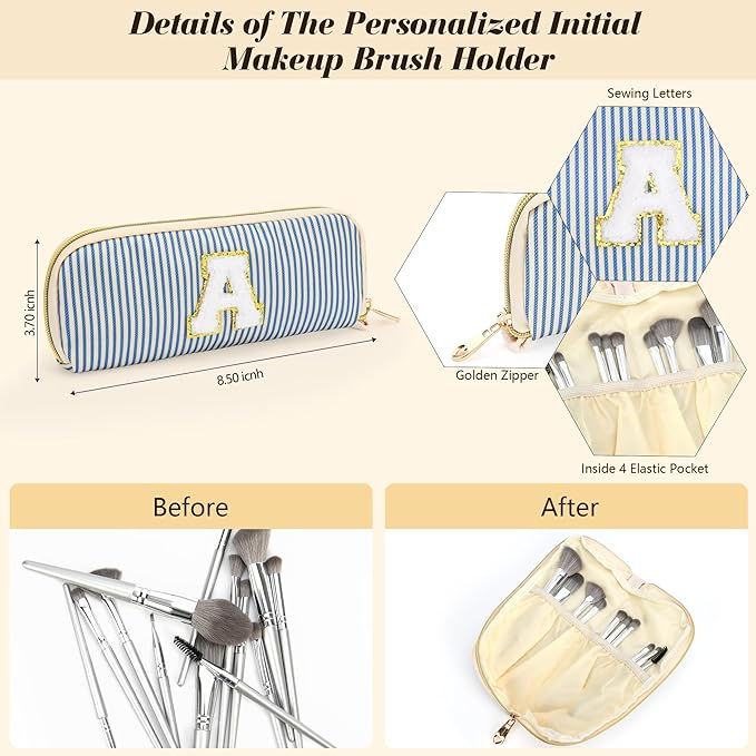 Travel Makeup Bag Christmas Gifts for Women Girl Teens, Personalized Initial Makeup Bag for Cute Teen Girls, Preppy Stuff Toiletry Bag Cosmetic Bag, Teen Girls Gift Trendy Stuff, Letter W