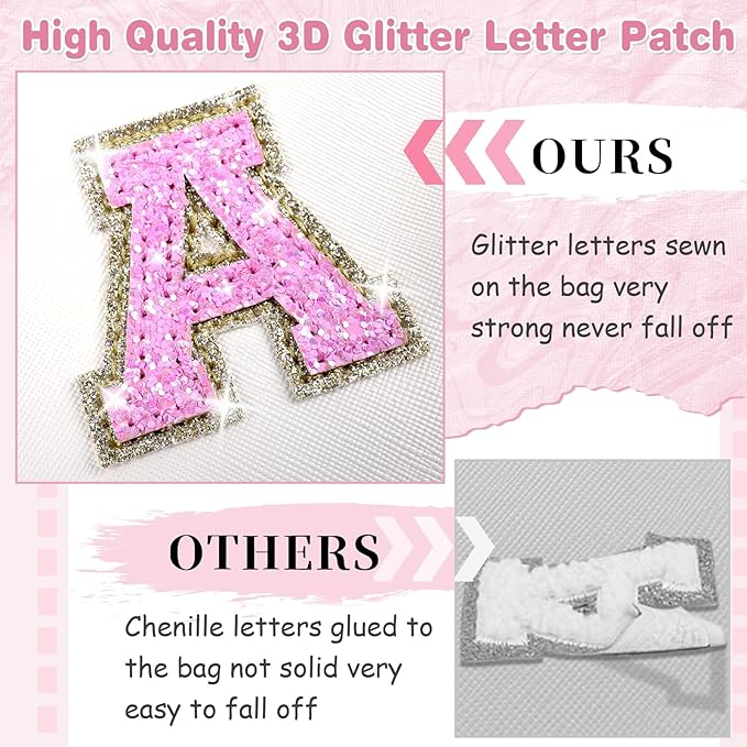 Small Initial Patch Makeup Bag Personalized Gifts Make Up Bag,White Cute PU Leather Glitter Letter Cosmetic Bag with Zipper,Trendy Portable Travel Toiletry Pouch,Preppy Stuff for Teen Girls Women J