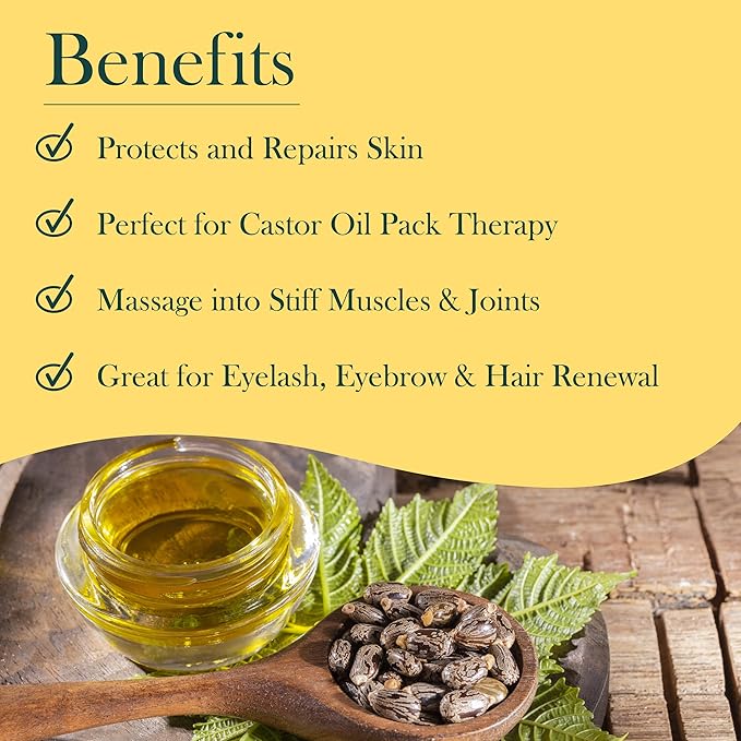 Baar Palma Christos Organic Castor Oil Products, Cold-Pressed, Hexane-Free, USDA Certified, for Skin, Hair, Massage & Castor Oil Packs, 32 oz