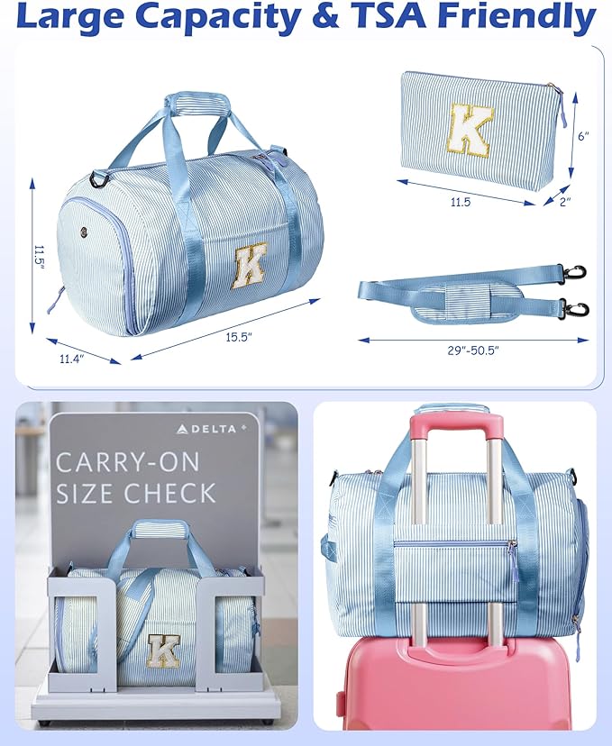 Birthday Gift for Teenager, Girls Travel Duffle Bag, Kids Initial Overnight Bags with Shoe Compartment, Customized Weekender Bag with Makeup Pouch, Teen Girls Gifts Trendy Stuff (Letter A)