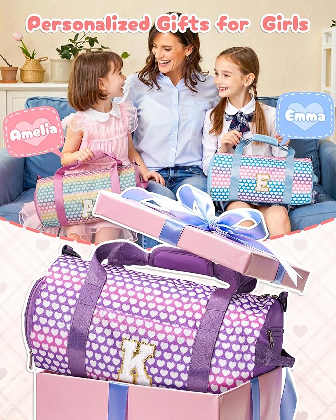 Cheer Gifts for Girl, Girls Travel Duffel Bag, Kids Initial Overnight Bags with Shoe Compartment, Personalized Gym Ballet Dance Bag with Makeup Pouch, Sweet 16 Gift for Daughter (Letter W)