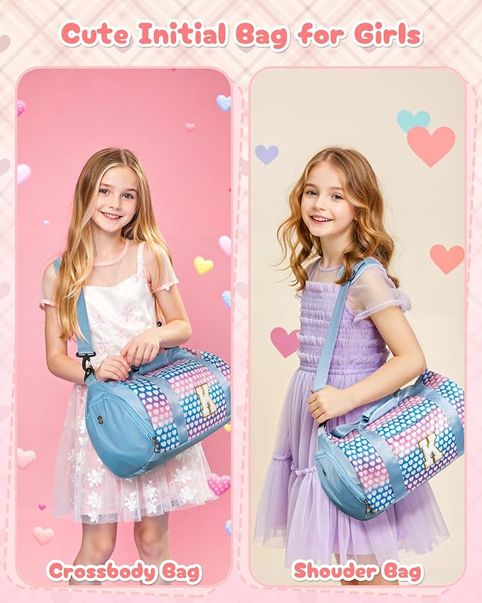 Christmas Gifts for Grandkids, Girls Travel Duffel Bag, Kids Initial Overnight Bags with Shoe Compartment, Initial Duffle Bag with Makeup Pouch, Teen Girl Trendy Stuff (Letter A)