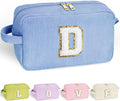 YOOLIFE Blue Makeup Bag for Girls - Preppy Stuff Bag Gifts Cute Initial Makeup Bag Travel Makeup Bags Best Friend Birthday Gifts for Mom Teacher Daughter Sister Gifts for Women Girls Blue Letter D