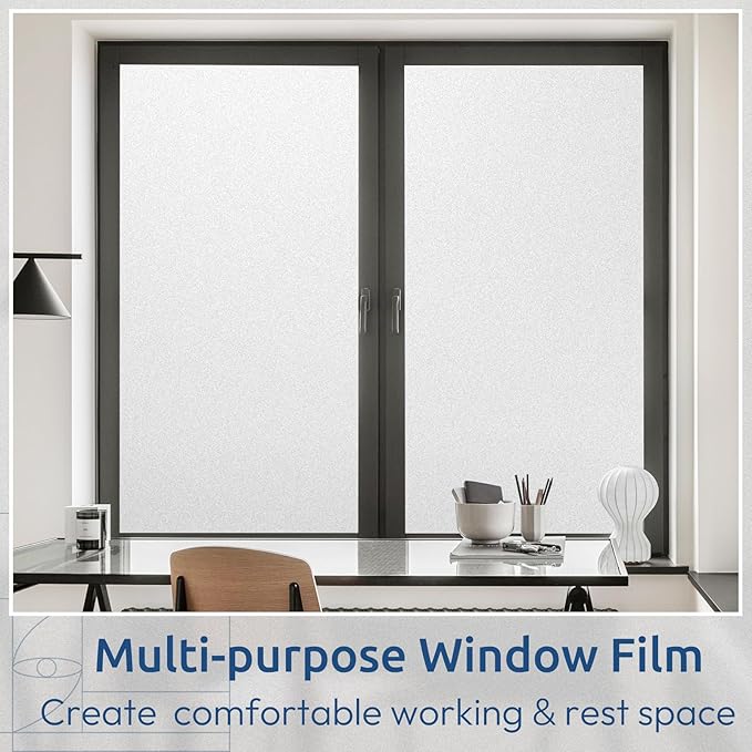 rabbitgoo Window Privacy Film, Non-Adhesive Frosted Glass Window Film for Bathroom, Static Cling Heat Blocking Stickers for Home Indoor Opaque Frosting Coverings House Tint, Matte White 35.4" x 78.7"