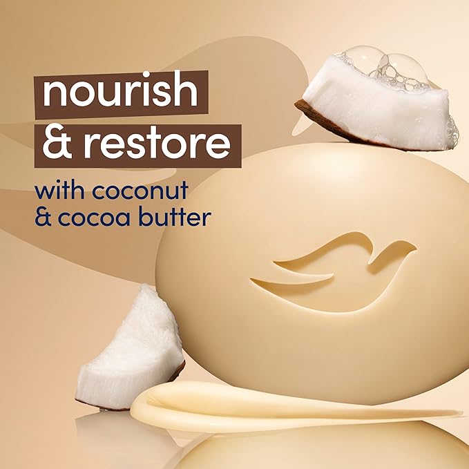 Dove Beauty Bar Soap Restoring Coconut & Cocoa Butter 6 Count for Restored Skin, Nourishes Skin 3.75 oz