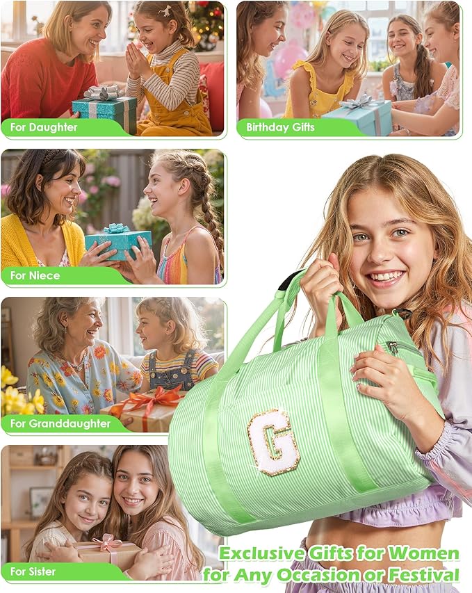 Gifts for 10 Year Old Girl, Girls Travel Duffle Bag, Kids Initial Overnight Bags with Shoe Compartment, Personalized Weekend Bag with Makeup Pouch, Trendy Stuff (Letter G)