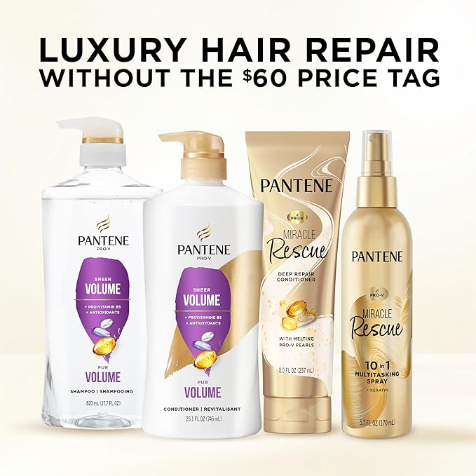 Pantene Conditioner, Sheer Volume - 72-Hour Fullness, Lightweight Nourishment with Pro-Vitamin B5 + Antioxidants, Fine, Thin, Color-Treated Hair, Paraben Free, Strengthens Bonds, 25.1 Fl Oz