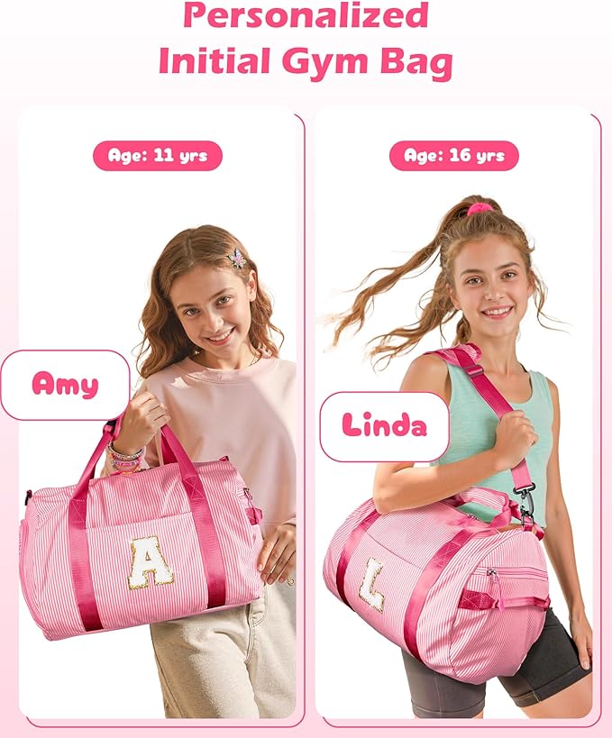 12 Year Old Girl Birthday Gifts, Girls Travel Duffle Bag, Kids Initial Overnight Bags with Shoe Compartment, Personalized Weekend Bag with Makeup Pouch, Cool Stuff for Preteen (Letter B)