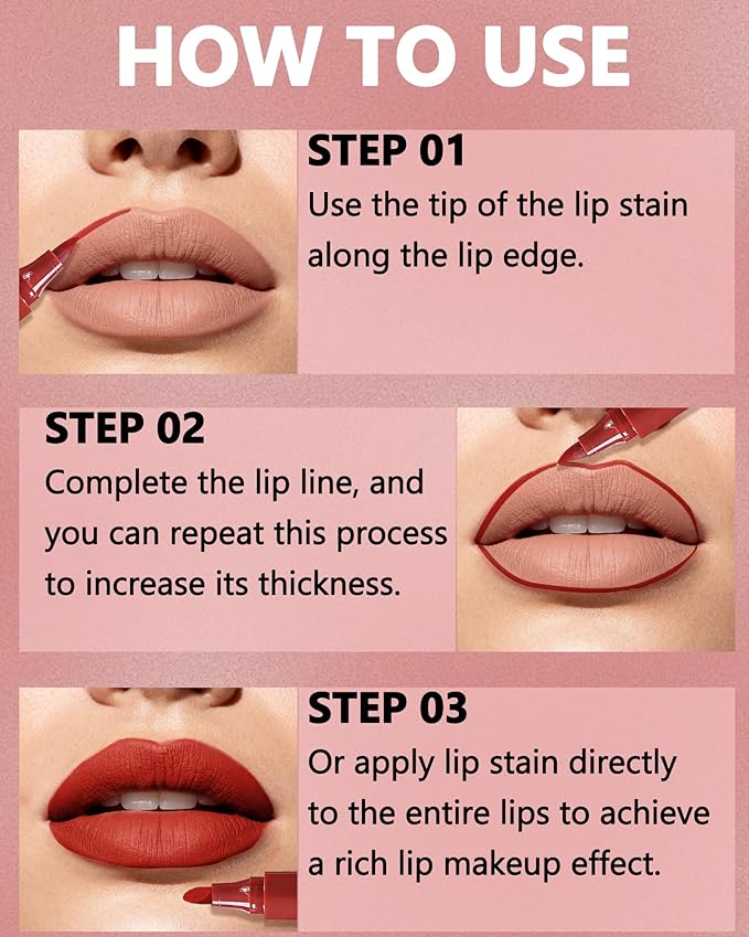 Lip Tint Stain Pen, Bright Red Waterproof Long Lasting Matte Lip Liner Stain Pencil, High Pigment Quick Dry Liquid Lipstick, Non Sticky Smudgeproof Lip Tint Gloss, Christmas Makeup Gift for Women-04