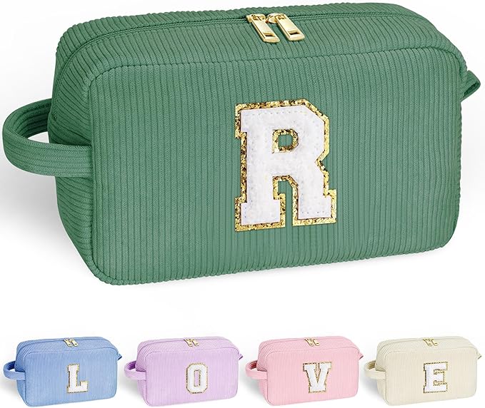 YOOLIFE Letter Makeup Bag - Cute Cosmetic Bag for Teen Girls & Women, Perfect for Gifts, Bridal Showers, Initial R