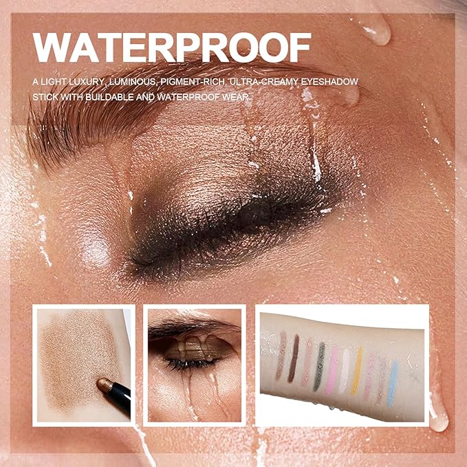 CHIFURE Eyeshadow Stick, Shimmer and Matte Cream Eye Shadow Brightener Sticks Eyeliner Pencil Crayon, Waterproof Long Lasting Eye Highlighter Stick Makeup,0.056 Oz(#1-Caramel)