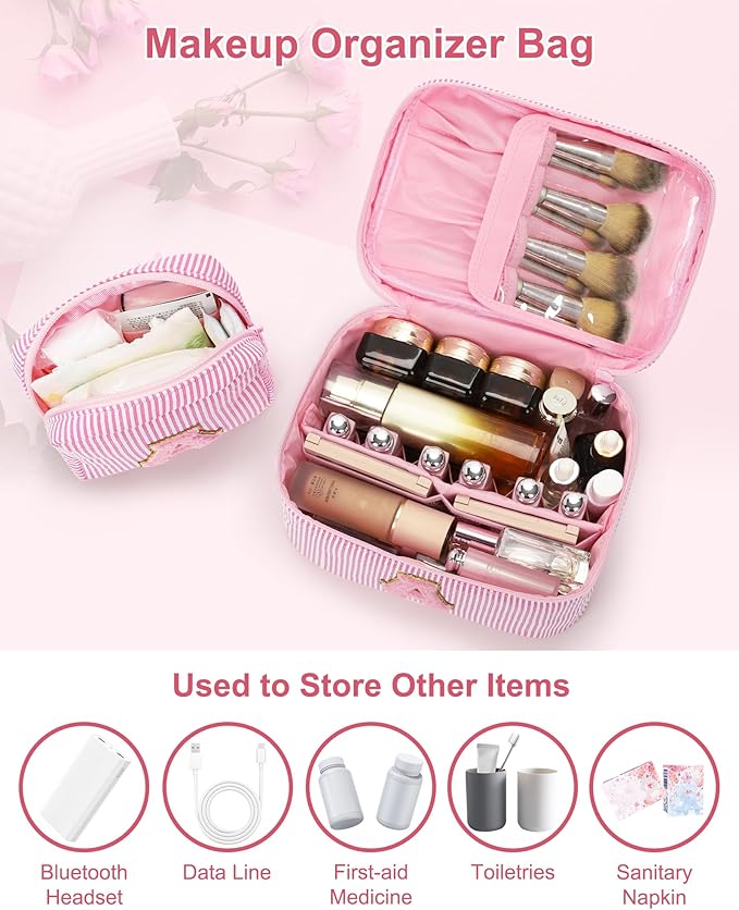 Personalized Initial Makeup Bag for Women,Make Up Case for Girlfriend Bridesmaid Wife,Birthday Gift for Her Cute Toiletry Bag,Period Bag Sanitary Napkin Storage Bag|Tampon Pouch,Pink Y