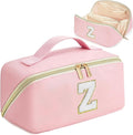 for Christmas Day Gifts, Makeup Bag for Women, PU Leather Travel Toiletry Bags, Initial Make Up Cosmetic Pouch for Teen Girls, Wide Open Portable Skincare Bag, Personalized Birthday Gifts, Pink Z