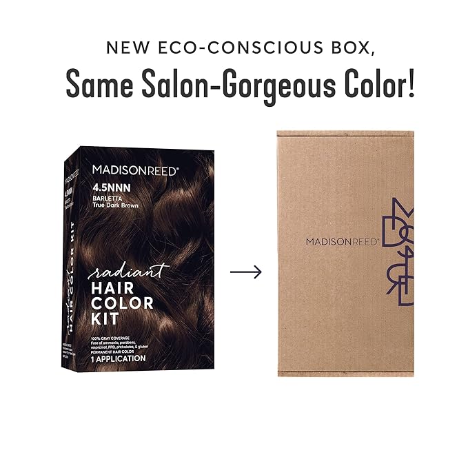 Madison Reed Radiant Hair Color Kit | 4.5NNN Darkest Brown with Warm Tones (Barletta Brown) 100% Maximum Gray Hair Coverage | Permanent Hair Dye for Resistant Grays | PPD-Free & Ammonia-Free |1 Pack