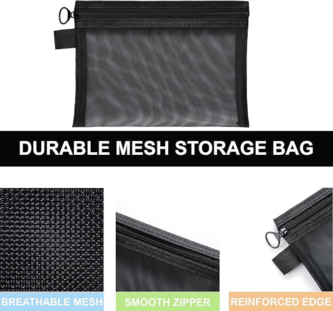 Quotidian Flat Clear Mesh Zipper Pouch Purple Makeup Brush Bag Travel Organizer 3-Size Pack of 9 - Toiletry Kit Cruise Travel Purse Storage