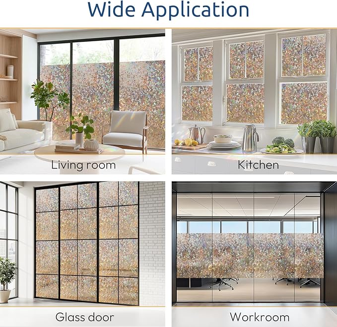 rabbitgoo Window Privacy Film Rainbow Film Decorative Window Sticker, 3D Static Stained Glass Cling Tint for Home Heat Control Non-Adhesive, Brown, 17.5 x 78.7 inches