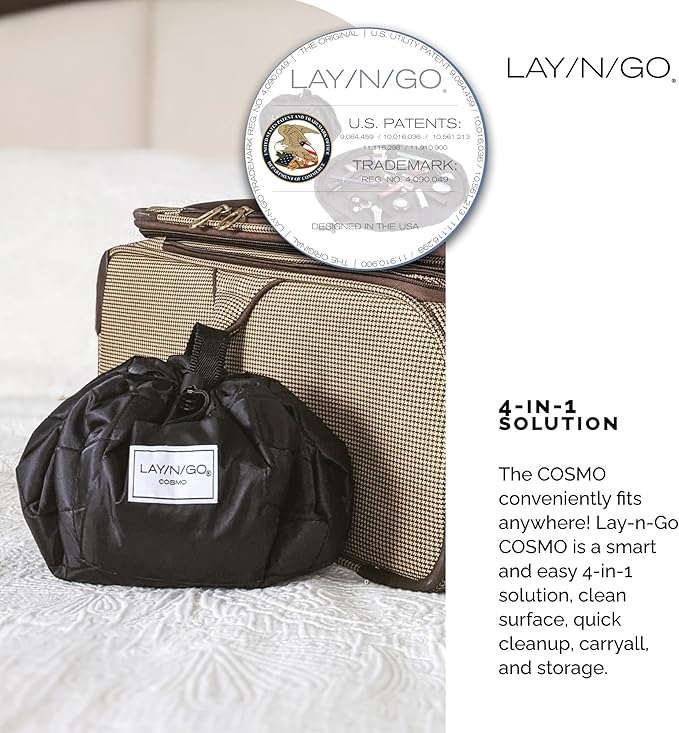 Lay-n-Go Cosmo Layflat Drawstring Cosmetic & Makeup Bag Organizer w/Zipper Pocket, Brush Loops & More, Cinch to Close, Lay Flat to Use, Durable, Machine Wash, Travel Toiletry Bag (20", Leopard)