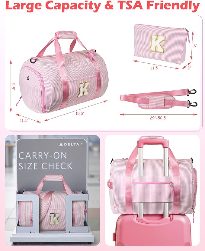 Gift for Grandkids, Girls Travel Duffle Bag, Kids Initial Overnight Bags with Shoe Compartment, Personalized Weekender Bag with Makeup Pouch, 10 Year Old Girl Birthday Gifts (Letter R)
