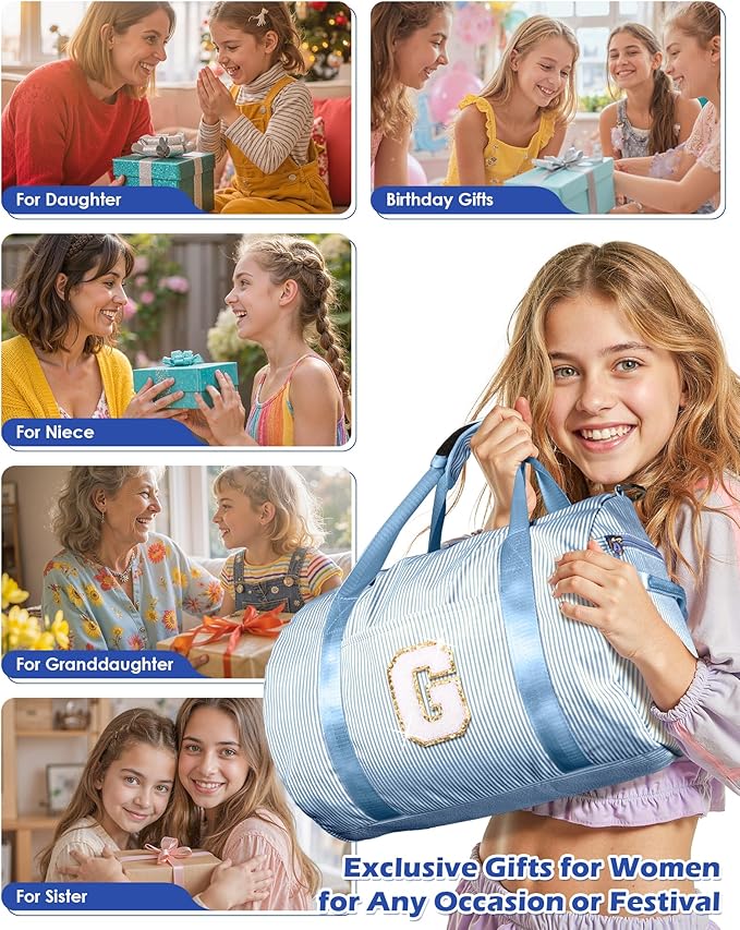 Gifts for 6 7 8 9 10 11 12 Year Old Girl,Girls Travel Duffle Bag, Kids Initial Overnight Bags with Shoe Compartment, Customized Weekender Bag with Makeup Pouch, Preppy Stuff (Letter B)
