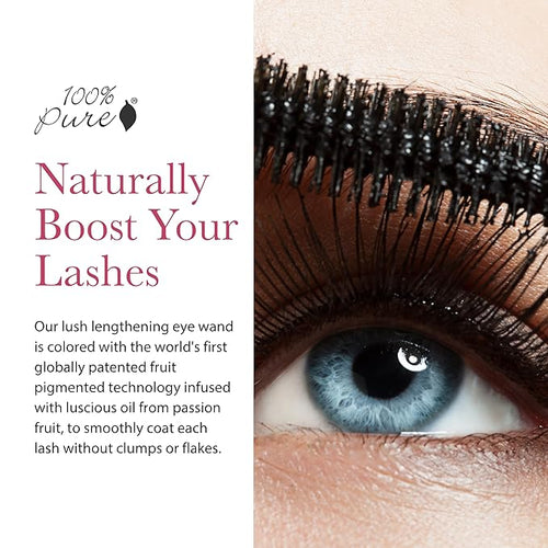 100% PURE Maracuja Oil Mascara Dramatic Intense Volume & Length Natural Fruit Pigmented Voluminous Eyelash Makeup No Clumping, Smudging or Flaking - Vegan, Dark Chocolate Color - 0.35 oz