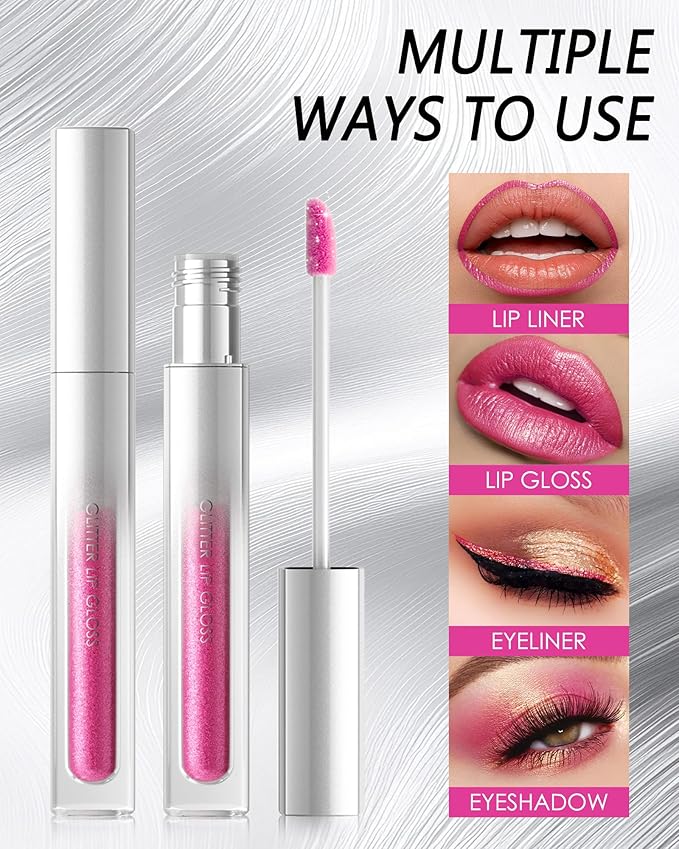 Diamond Rose Pink Lip Gloss,Matte Metallic Shimmer Non-Stick Lipgloss,Long-Lasting Waterproof Smudge Proof Liquid Lipstick,Sparkle Lip Tint Stain,Thanksgiving Lipcolor Makeup Gift for Women Girl-03