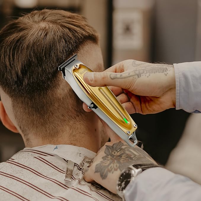 KEMEI Professional Beard & Hair Trimmer for Men, Cordless T-Blade Trimmers, Electric Hair Clippers for Barbers and Stylists, All Body Grooming-Model 1949 Gold