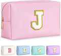 TOPEAST Birthday Gifts for Girls, Travel Makeup Bag Chenille Letter Pouch Cosmetic Bag, Makeup Travel Organizer, Monogrammed Bridesmaid Gifts for Women, Cute Stuff for Girls (Pink J)
